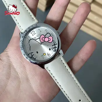 Sanrio Hello Kitty студентски часовници прости бели кръгли диамантени скута часовници за момичета подаръци за рожден ден