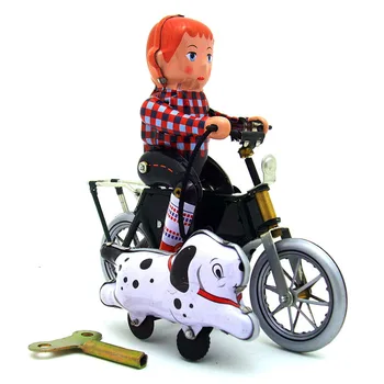 [Забавно] Колекция за възрастни Ретро Завийте Метална играчка Лидице Момче выгуливает кучето на велосипед, мотоциклет Завийте играчка фигурки модел детски подарък