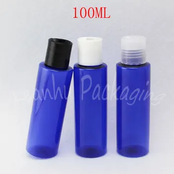 Капак диск пластмасова бутилка с плосък рамо 100ML синята горната, контейнер козметика 100КК празен козметични, Под-разливане в бутилки от шампоан/лосион