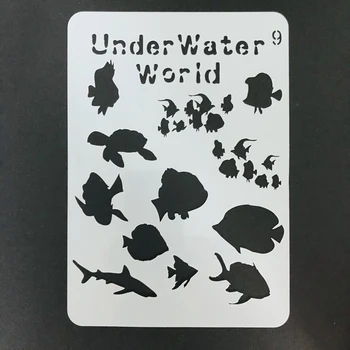 Подводен Свят на Шаблони за Деца Картина Риба за многократна употреба Майларовый Шаблон Боя Дървени Стенни Художествени Палети Тениски, направи си САМ Начало Декор A5